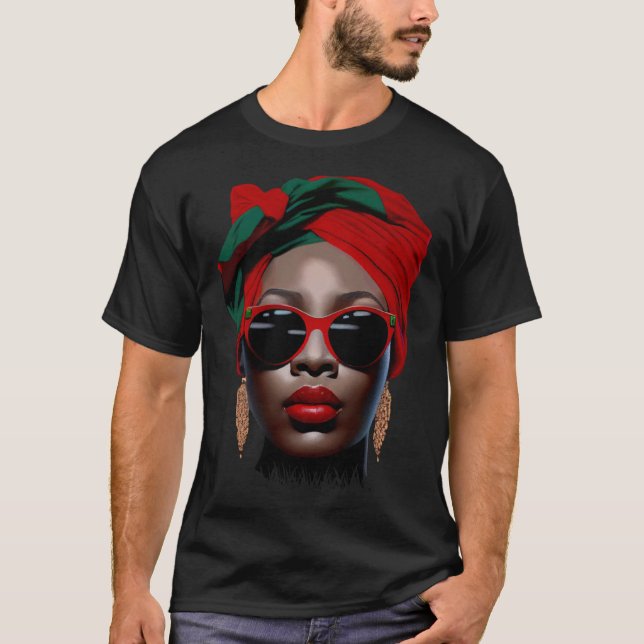 Black Queen Melanin Earrings Lips Cute Black Histo T-Shirt (Front)