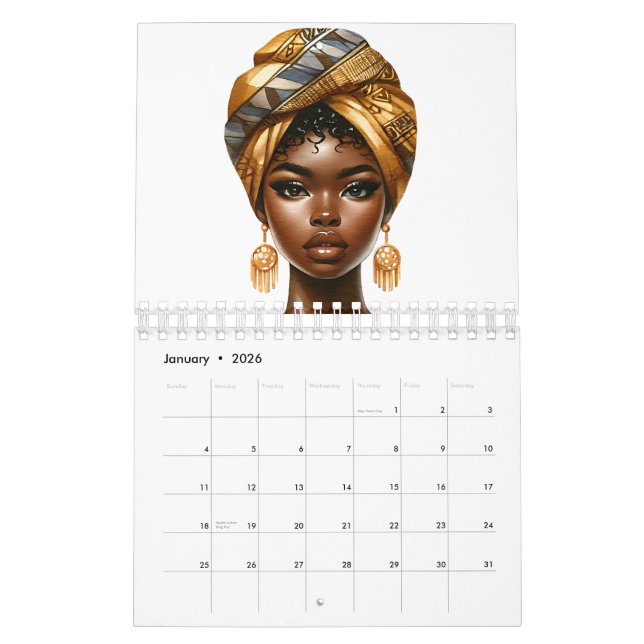 Black queen melanin sista brown skin girls  calendar (Jan 2026)