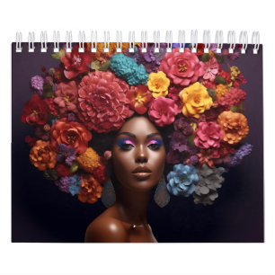 Black queen melanin sista flower curly afro women calendar