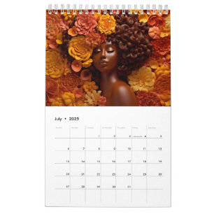 Black queen melanin sista flower curly afro women  calendar