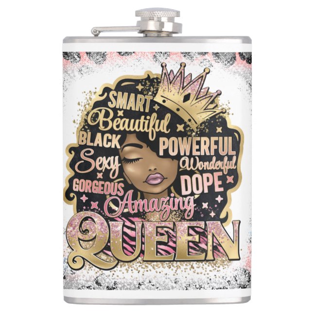 Black Queen Melanin Woman Brown Skin Sista Magic Flask (Front)