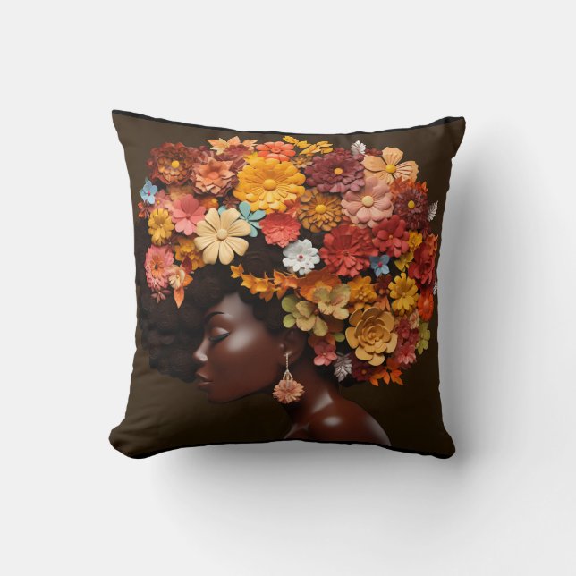 Black Queen Melanin Woman Sista Love Throw Pillow (Front)