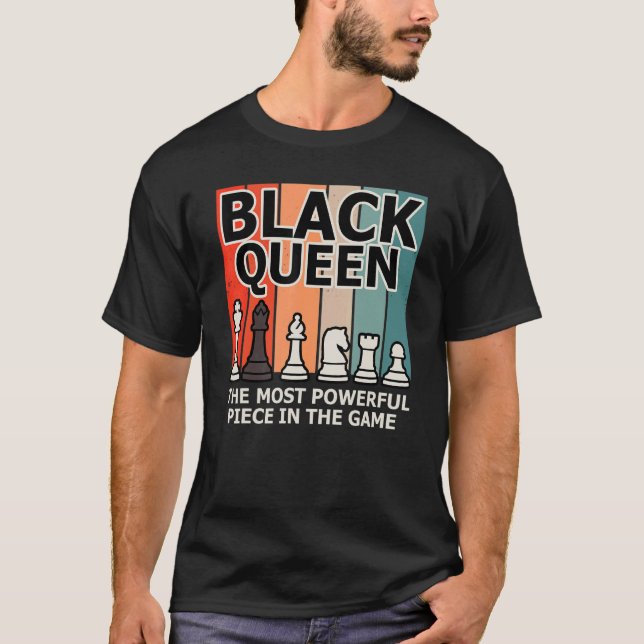 Black Queen Most Powerful Chess African American H T-Shirt (Front)