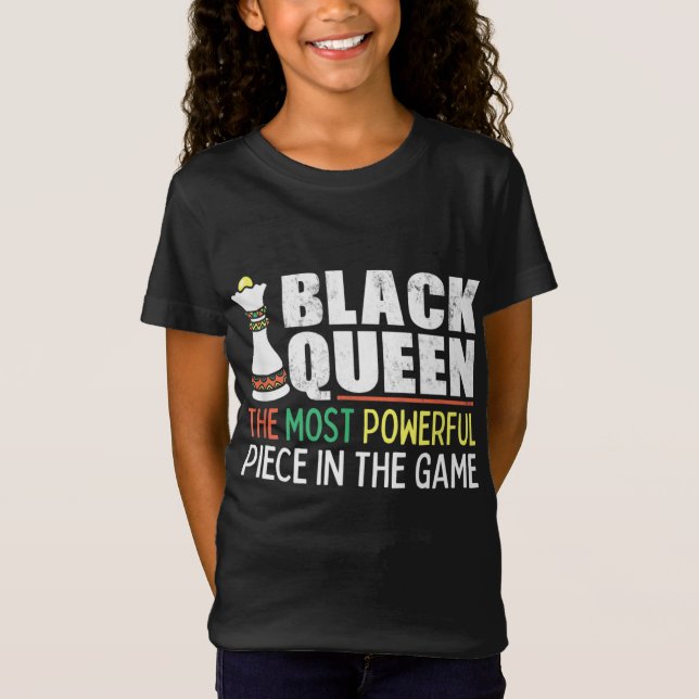 Black Queen Most Powerful Chess African American T-Shirt (Front)