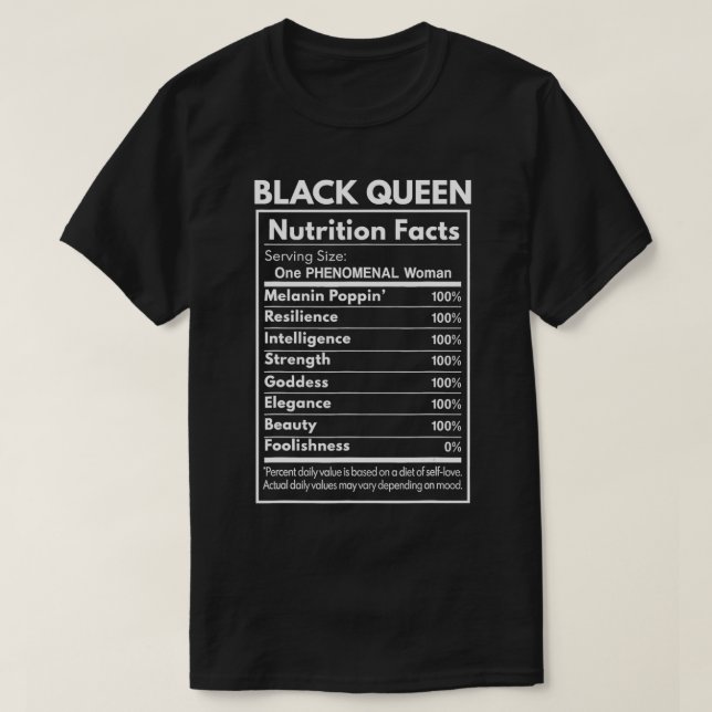 Black Queen Nutrition Facts  T-Shirt (Design Front)