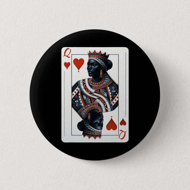 Black Queen Of Hearts Card Deck Game Proud Black W Button (Front)