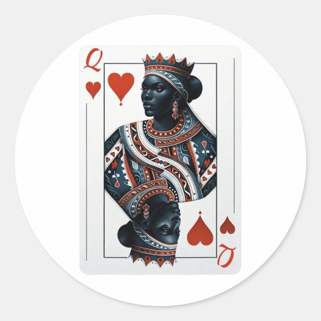 Black Queen Of Hearts Card Deck Game Proud Black W Classic Round Sticker (Front)
