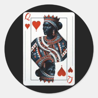 black queen of hearts card deck game proud black w classic round sticker