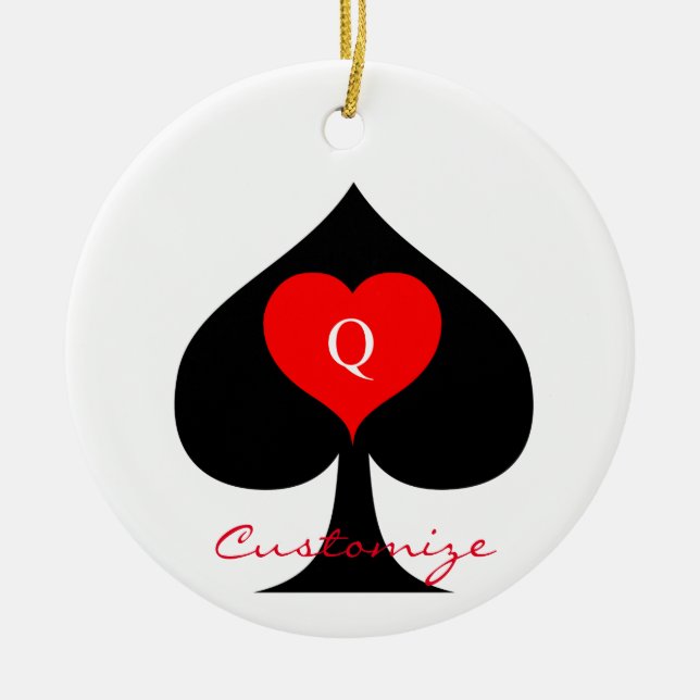 Black Queen of Spades Red Heart Thunder_Cove Ceramic Ornament (Front)