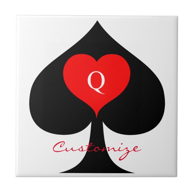 Black Queen of Spades Red Heart Thunder_Cove Ceramic Tile (Front)