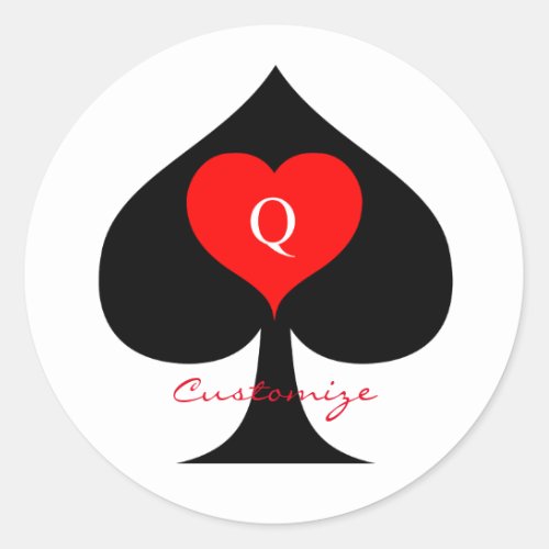 Black Queen of Spades Red Heart Thunder_Cove Classic Round Sticker