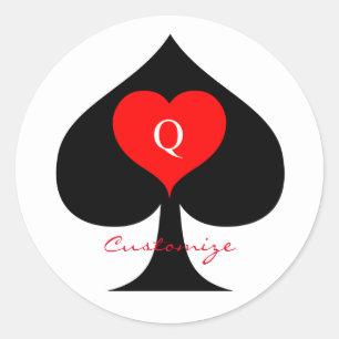 Black Queen of Spades Red Heart Thunder_Cove Classic Round Sticker