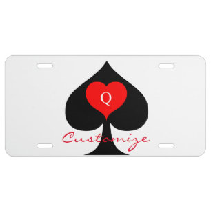 Black Queen of Spades Red Heart Thunder_Cove License Plate