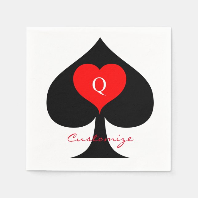 Black Queen of Spades Red Heart Thunder_Cove Napkins (Front)