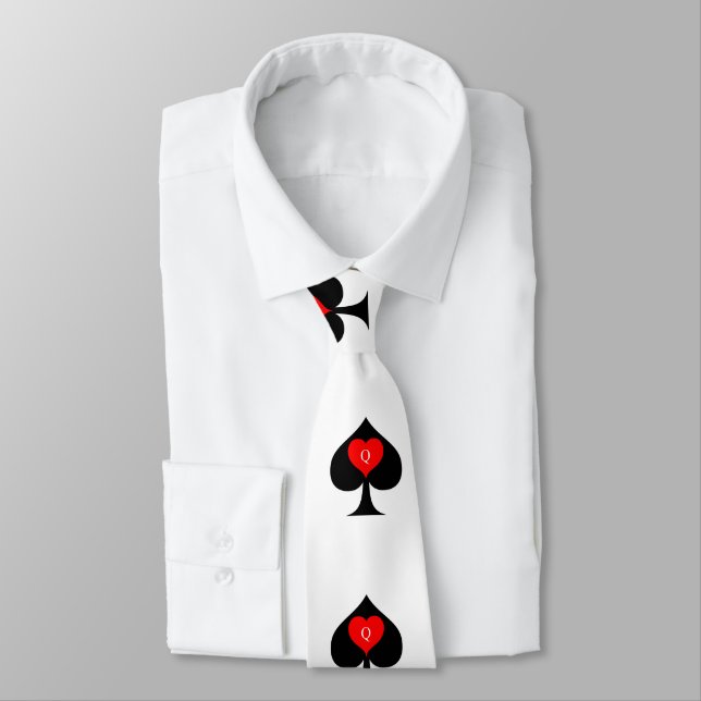 Black Queen of Spades Red Heart Thunder_Cove Neck Tie (Tied)
