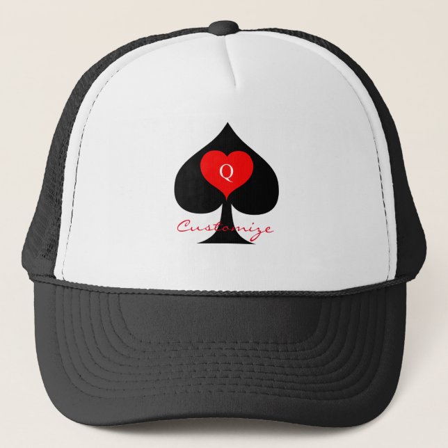 Black queen of spades Red Heart Thunder_Cove Trucker Hat (Front)