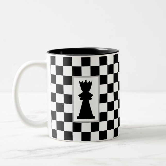 Black Queen on Black & White Chess Two-Tone Coffee Mug (Left)
