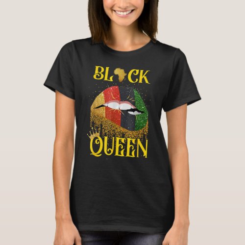 Black Queen Pan African Colors Biting Lips Melanin T_Shirt