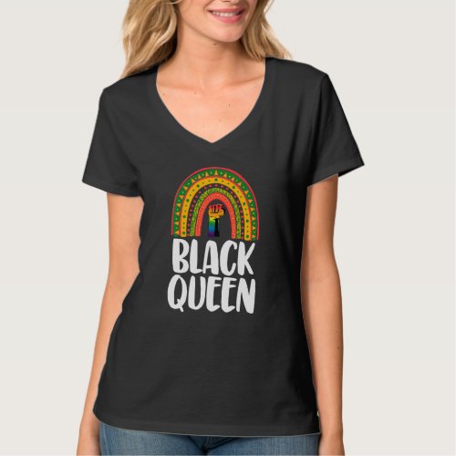 Black Queen Power Rainbow Women African Black Hist T_Shirt