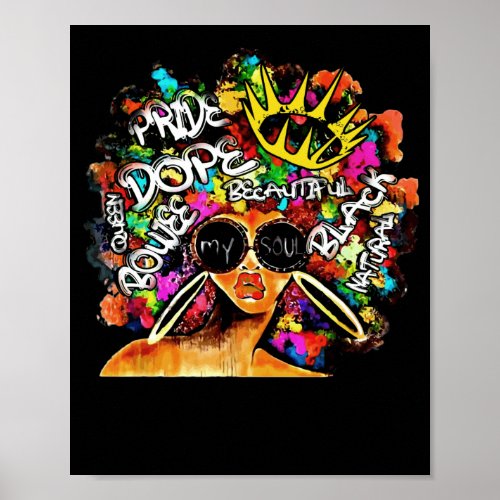 Black Queen Retro Afro Words Melanin Dope Poster