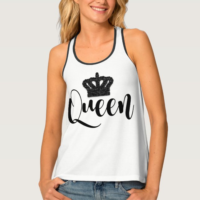 Black QUEEN Royal Crown Girls Trendy Chic Pattern Tank Top (Front)