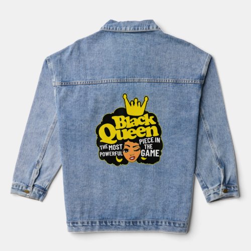 Black Queen The Most Powerful Piece The Game Black Denim Jacket