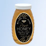 Black Queenline honey label with bee and honeycomb