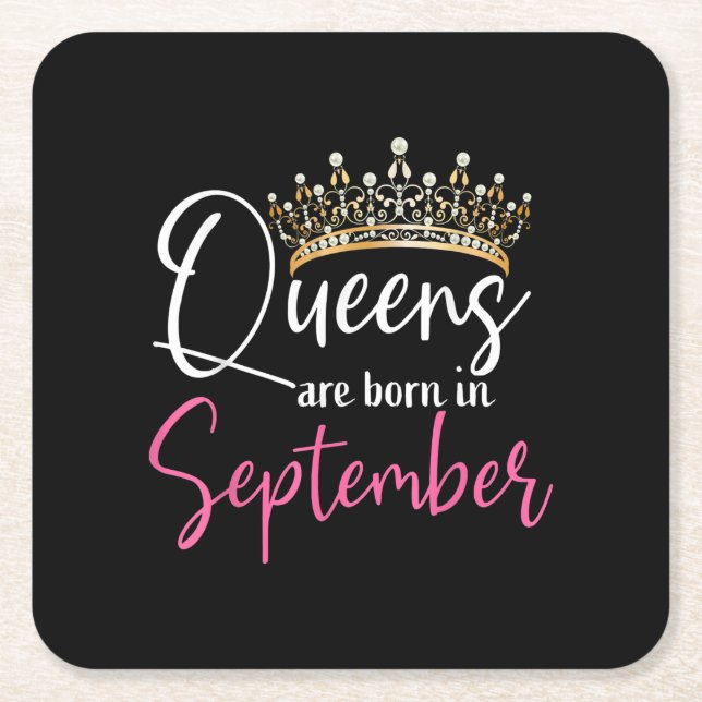 Black Queens are Born in September Women Birthday Square Paper Coaster (Front)