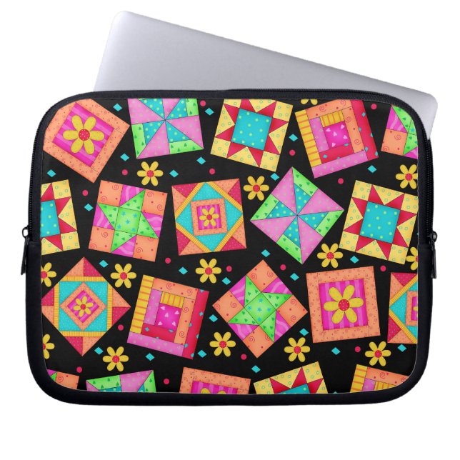 Black Quilt Art Laptop Sleeve (Front)