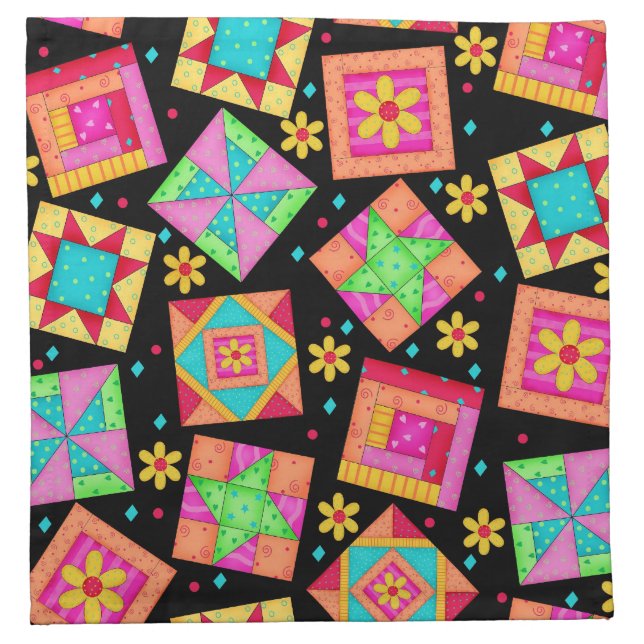 Black Quilt Block Art Cocktail Napkin (Front)