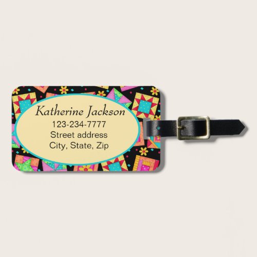 Black Quilt Block Luggage or Sewing Machine Tag