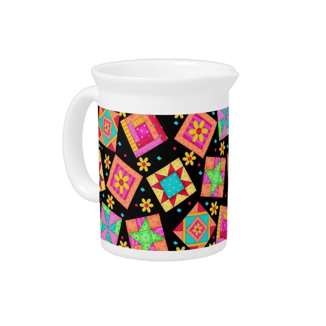 Black Quilt Blocks Porcelain Pitcher (Left)