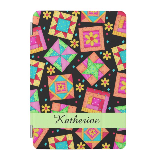 Black Quilt Patchwork Block Name Personalized iPad Mini Cover (Front)