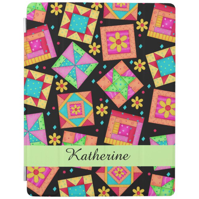 Black Quilt Patchwork Block Name Personalized iPad Smart Cover (Front)