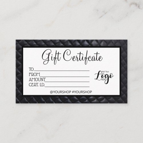 Black quilted Business gift certificate marketing