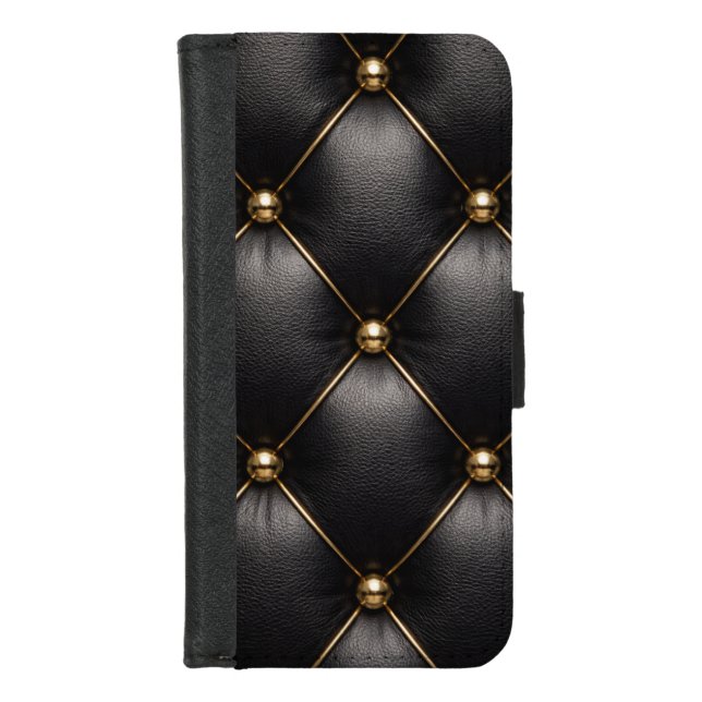 Black Quilted Leather & Gold Studs Phone Case (Front)
