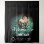 Black Quinceañera Photo Birthday Party Welcome  Tapestry<br><div class="desc">Personalised Quinceañera Black Photo Birthday Party Welcome Tapestry</div>
