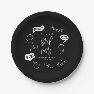 Black Quirky Grad Icons Graduation Party Paper Plates