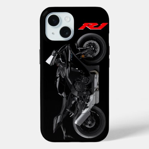 Black R1 Sporsbike Motorcycle iPhone 15 Case