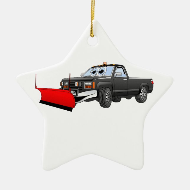 Black R Snowplow Pick Up Cartoon Ceramic Ornament (Front)