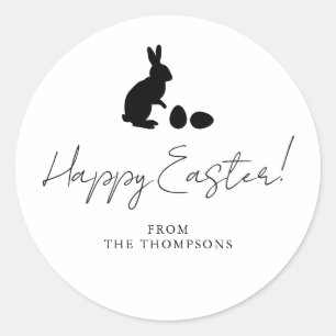 Black Rabbit And Eggs Silhouette Happy Easter Classic Round Sticker
