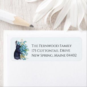Black Rabbit Blue Forget me not Flower Easter      Label