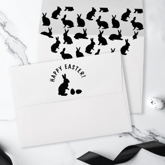 Black Rabbit Silhouette And Pattern Happy Easter Envelope