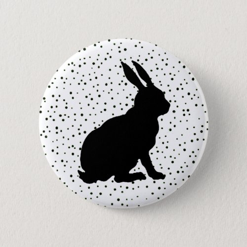 Black Rabbit Silhouette Dots Pinback Button