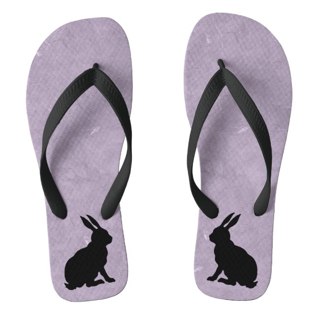 Black Rabbit Silhouette Easter Bunny Flip Flops (Footbed)