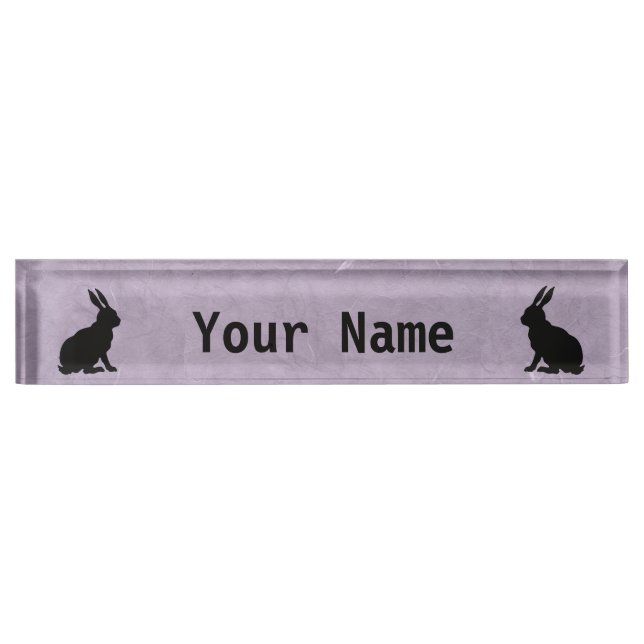 Black Rabbit Silhouette Easter Bunny Name Plate (Front)