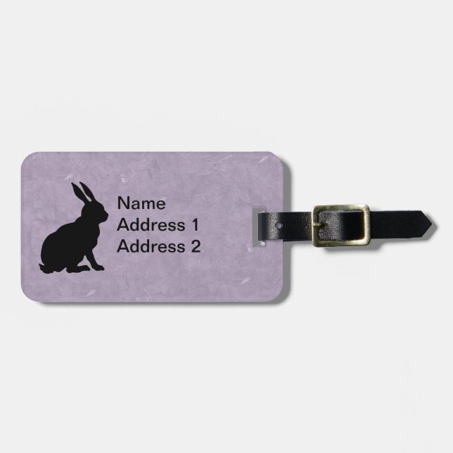 Black Rabbit Silhouette Easter Bunny Purple Luggage Tag (Front Horizontal)