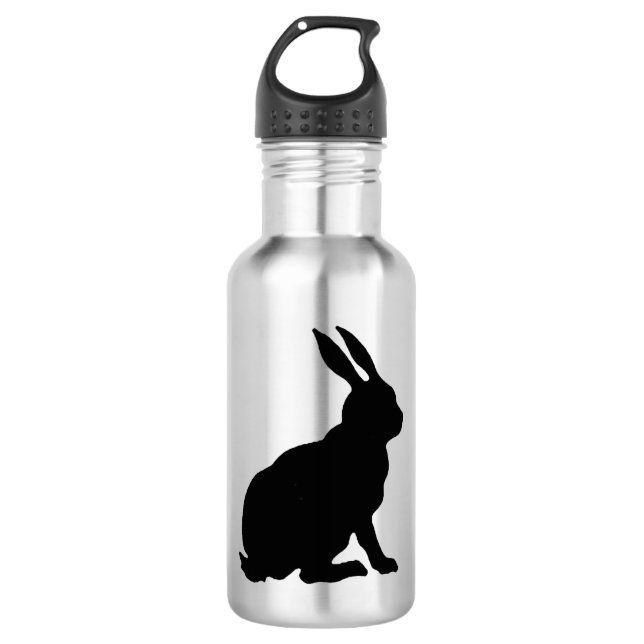 Black Rabbit Silhouette Easter Bunny Water Bottle (Front)