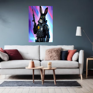 Black Rabbit wearing police uniform | AI Art Poster