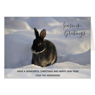Black Rabbit Winter Snow Xmas Photo Personalized Cards